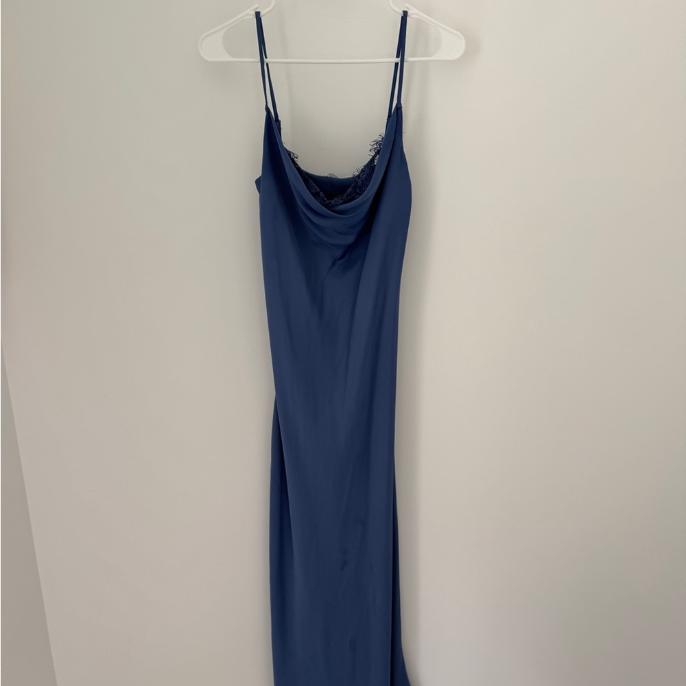 Blue Maxi Slip Dress with Cowl Neck for Cocktail